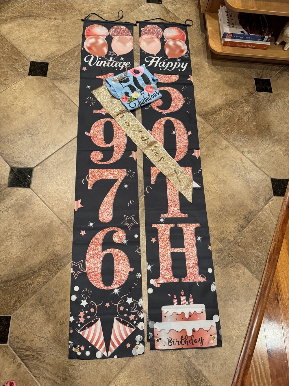 Happy 50th Birthday Banner, t-shirt, sash, and crown